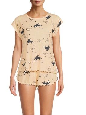 Paramount+Yellowstone Cowboy Print Yellow & Black 2 Pc. Shorts Pajama Set Medium